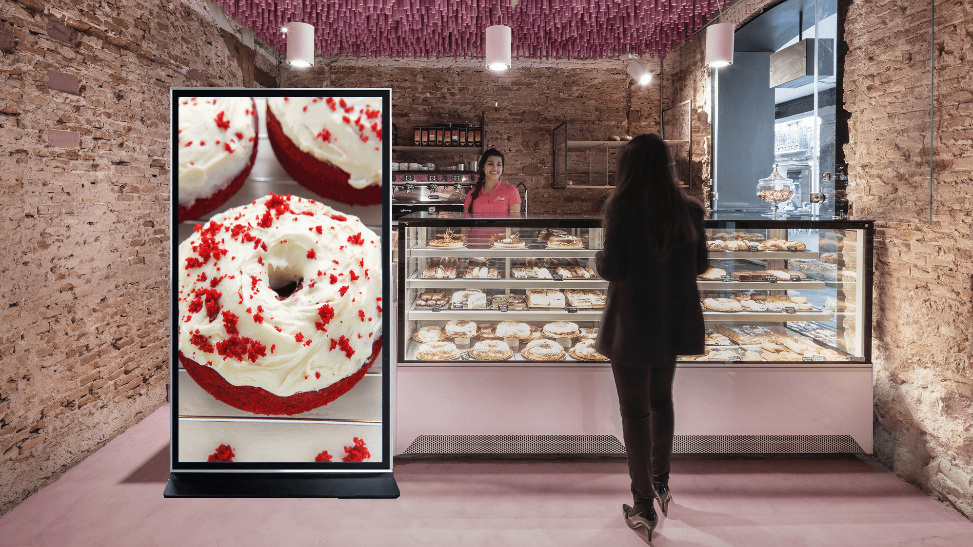 Bakery with Digital Kiosk displaying advertisement