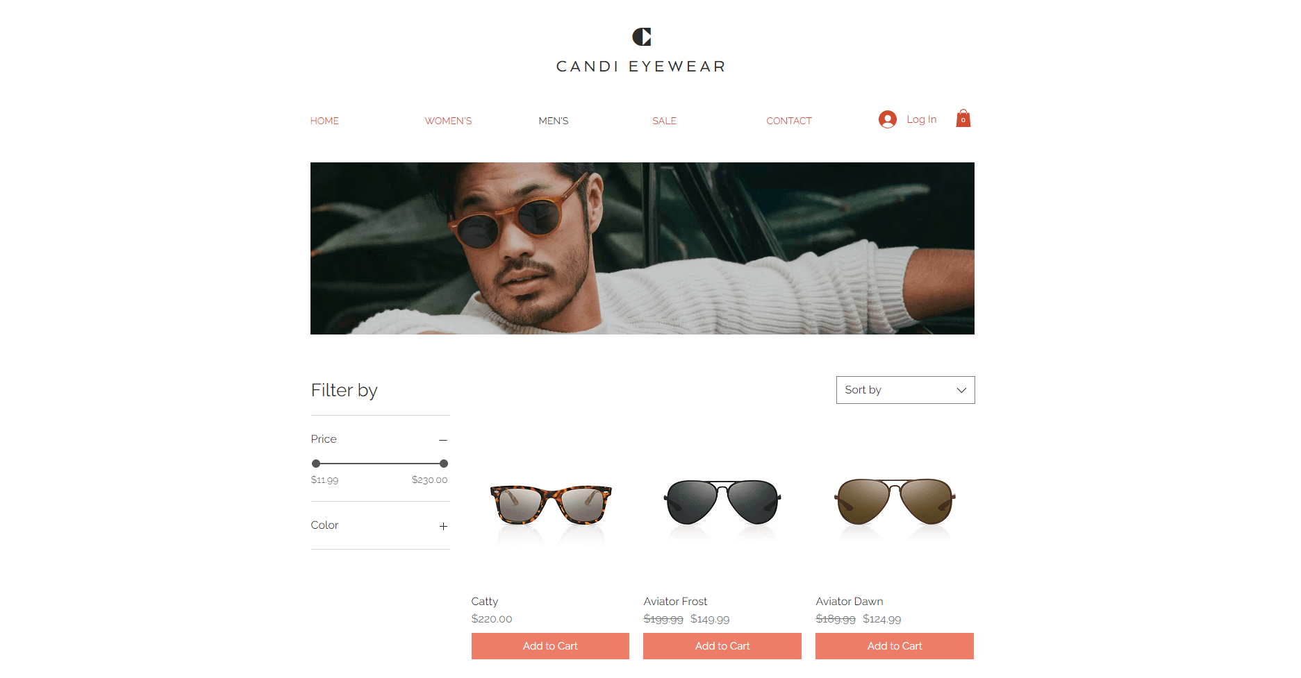 sunglasses shop webpage showcase